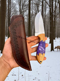 Hunting Knife – Handmade D2 Steel Blade with epoxy resin & Olivewood Handle
